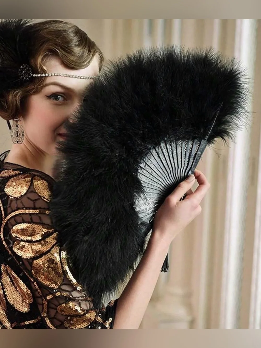 Black Feather Hand Fan - Elegant Accessory